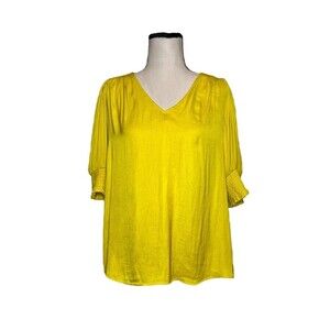 Maison D' Amelie Yellow V-neck Boho Blouse Top Shirt Women Size‎ Small